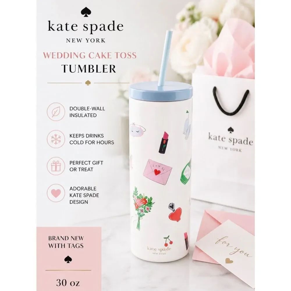 Kate Spade Wedding Cake Toss Tumbler 30 oz | NWT Insulated Cup w/ Straw